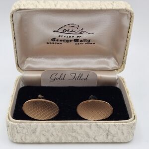 NEW VINTAGE Louis 12K Gold Filled Etched Men's Oval Cufflinks Cuff Links in Box